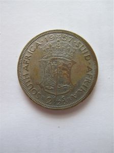 Монета Южная Африка 2 1/2 шиллинга 1957 серебро