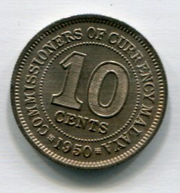 Малайя 10 центов 1950